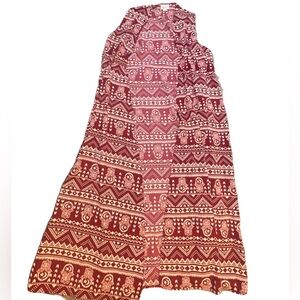 Lularoe Tribal Print Cardigan Womens Size Small Maroon Sleeveless Cover Up